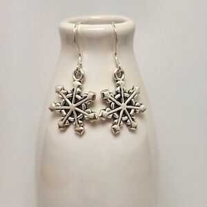 Tibetan Silver Snowflake Winter Earrings Sterling Silver Earwires Handmade by Me